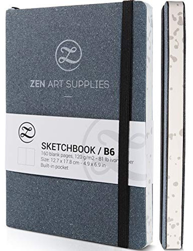 ZenART Skizzenbuch für Künstler aus Leder - 160 Leere Seiten von 120 GSM Säurefreiem, Elfenbeinfarbenem Papier – B6 13 x 18 cm Flachliegend, Biologisch Abbaubar, für Zeichnung, Aquarell oder Tinte