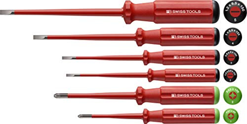 PB Swiss Tools POZIDRIV SCHLITZ VDE PB 5543 Lot de 6 tournevis d'électricien isolés jusqu'à 1 000 V 100 % fabriqué en Suisse Rouge (PZ1/PZ2/2/3/4/5) - Fins