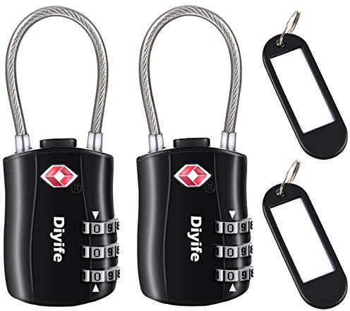 Diyife TSA Lucchetti, [Versione più Recente] [2 Confezioni] Lucchetto Combinazione Lucchetti per Bagagli TSA 3 Cifre Serratura A Codice per Viaggio Custodia E Valigie, ECC(Nero)