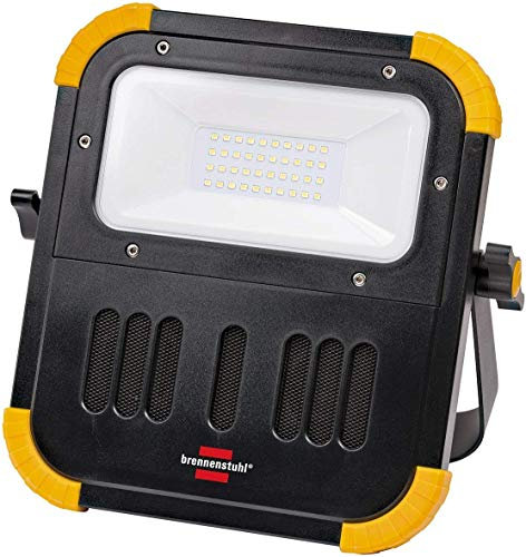 Brennenstuhl Mobiler Akku LED Baustrahler mit Bluetooth Lautsprecher (30 Watt, IP54 für außen und innen, LED Arbeitsstrahler mit integrierter Powerbank)