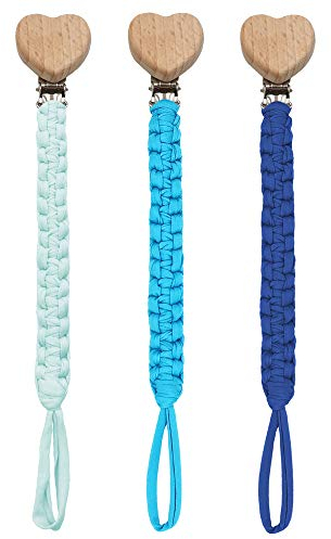 3Pcs Schnullerkette Baumwolle Schnullerband Herz-Clip Baby Schnullerketten Clips für Neugeboren Mädchen und Jungs (K)