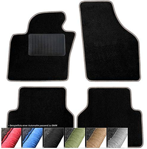 moto-MOLTICO Fußmatten Auto - Velours Autoteppiche passend für BMW 1er E87 (2004-2011) - 4-teiliges Set - Schwarze Automatten mit Grauen Ziernähten
