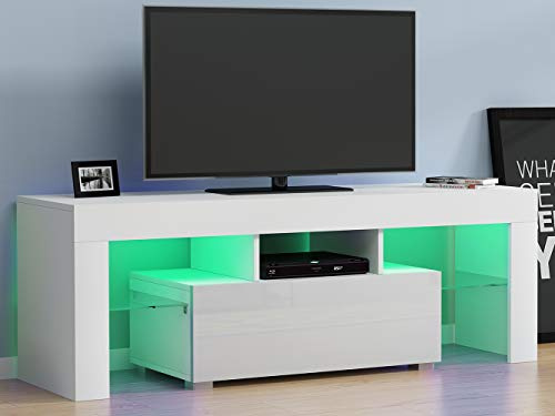 Panana Entertainment Center for 65 inch TV, 16 Colors LED TV Stand with Wireless Remote Control, Media Console with Storage Drawers for Living Room & Bedroom (White)