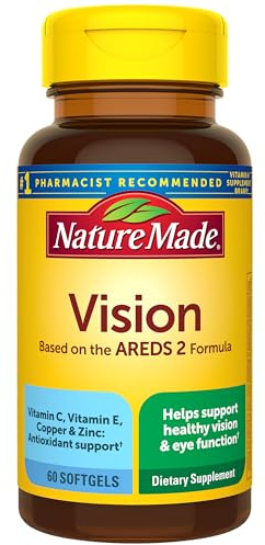 Nature Made Vision Based on the AREDS 2 Formula, Eye Vitamins with Lutein & Zeaxanthin, Vitamin C, Vitamin E, Zinc and Copper for Healthy Vision and Eye Function Support, 60 Softgels, 30 Day Supply
