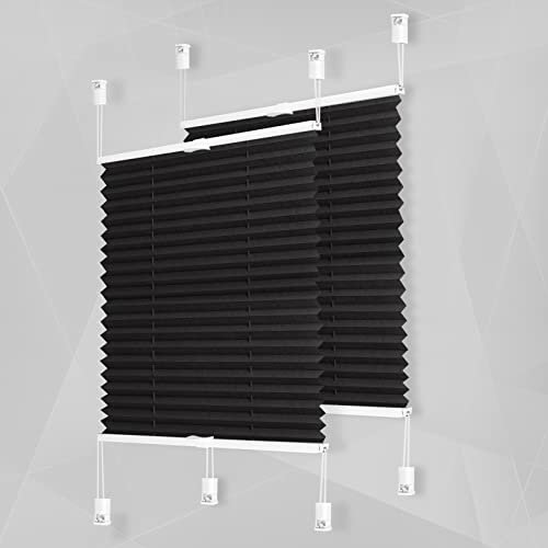 Dream-seeker Plissee ohne Bohren zum Kleben 2 Stück 65x120 cm (BxH) Anthrazit Plisseehalter Lichtdurchlässig Plisseerollo Jalousie für Fenster Innen & Tür