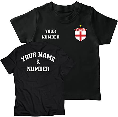 lepni.me T-shirt för barn England Fotbollströja med Ditt Namn och Nummer - England Flaggmärke Personlig Retro Anpassad topp VM 2022 Fotbolls EM Fans (7-8 År Schwarz Flerfärgad)