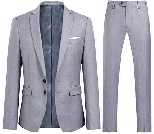 YOUTHUP Herren Anzug 2 Teilig Anzüge Modern Slim Fit Herrenanzug für Business Hochzeit Sakko Hose Hellgrau XS