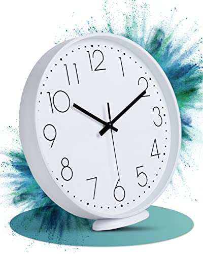 LATENO- Wanduhr Weiß - 30 cm- zum Aufhängen & Hinstellen Lautlos Batteriebetrieben- Analoge Uhr -Küchenuhr - Wall Clock - Uhr für Wohnzimmer - Clock Wall - Bürouhr - Wohnzimmeruhr Klassenzimmeruhr