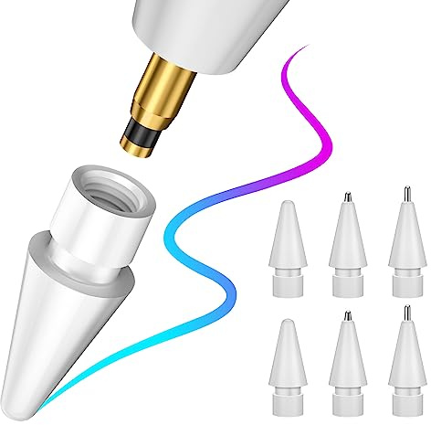 6er-Pack Apple Pencil-Spitzen, Ersatzspitzen für Apple Pencil 1./2. Generation und Logitech Crayon, Ersatzspitze für iPad Pen/Stylus Pen, Apple Pencil 2/1, Apple-Spitzen aus Kunststoff und Metall