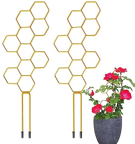 Maodom Rankgitter für Topfpflanzen im Innenbereich - Gartenspaliere für Kletterpflanzen - 2 Stück/Set -Metallspalier in Wabenform, Pflanzenspalier für Topfpflanzen im Innen- und Außenbereich