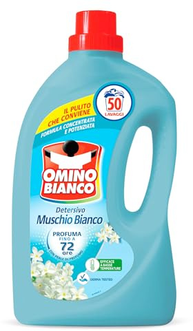 Omino Bianco - Detersivo Lavatrice Liquido, 50 Lavaggi, Rispetta Colori e Tessuti, Fresco Profumo con Essenza di Muschio Bianco, 2000 ml