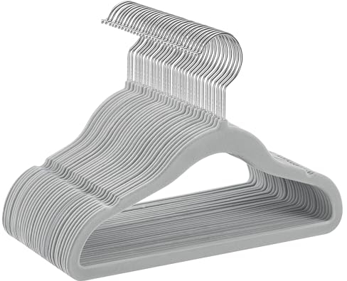 SONGMICS Kinderkleiderbügel, 30er Set Kleiderbügel Kinder, Baby-Kleiderbügel, Bügel Samt, 360° drehbarer Haken in Silber, platzsparend, rutschfest, für Kleiderschrank, Taubengrau CRF027G30