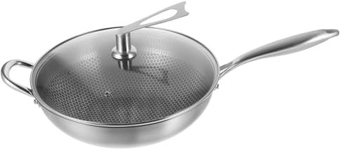 Poêle À Sauter Avec Couvercle Wok Avec Couvercle Poêle À Frire Antiadhésive En Acier Inoxydable En Nid Dabeille Cuisson Facile