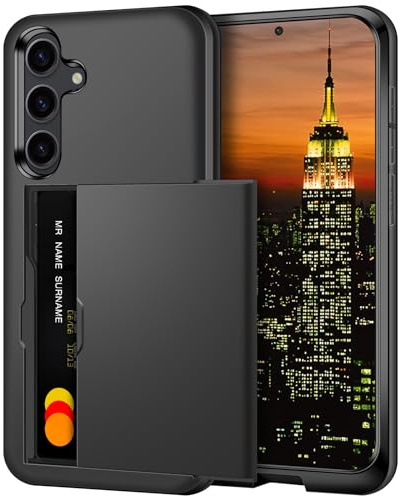 Coolden for Samsung S24 Case with Card Holder Wallet Cover Black | Shockproof Heavy Duty Protective, Hard PC Back Soft TPU Bumper Card Slot Wallet Cover for Samsung Galaxy S24 Phone Case