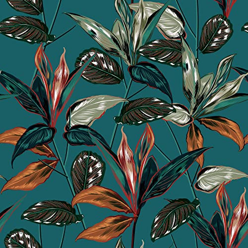 ReWallpaper 44,5CM × 7M Tapete Grün Vintage Mustertapete Schlafzimmer Selbstklebende Tapete Badezimmer Blätter Dschungel Tapete Selbstklebend Vinyl Tapeten Wasserfest für Wand