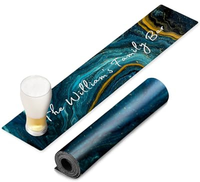 TheDogTagCo Personalisierbare Barläufermatte, 830 x 200 mm, rutschfest, auslaufsicher, für Zuhause, Kneipe, Dekoration, britischer Text, beliebiger Name (blaues Harz)