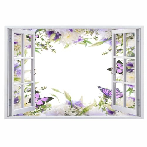 3D Wall Sticker Removable Pansies Wall Decor Floor Ceiling Smashed Decal Art Decoration Purple for Bathroom Bedroom Living Room Playing Room Mural 47 W x 31 H
