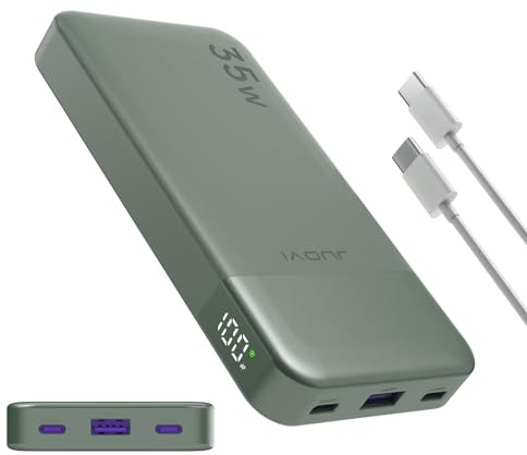 JUOVI Batterie Externe 35W 10000mAh Charge Rapide USB-C Power Bank | Charge rapide 35W avec PD 3.0 et QC 4.0 pour iPhone, Samsung, tablette et Switch. Format compact avec port USB-C