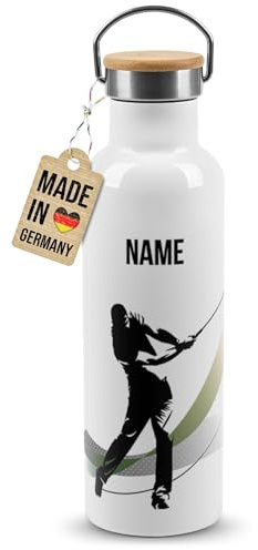 PR Print Royal Edelstahl-Trinkflasche für Sportler mit Name selbst gestalten - Golf - Geschenk Sportler, Personalisierte Geschenke für Männer | Thermosflasche Weiß, 750 ml