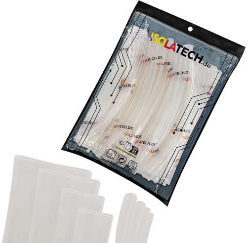 ISOLATECH Grosskaliber Schrumpfschlauch Set Transparent 15m 3:1 Kleber | Unbeschriftet, 3mm, 5mm, 8mm, 10mm, 15mm, 20mm, 30mm und 40mm, jeweils als 20cm Stücke, aus Polyolefin
