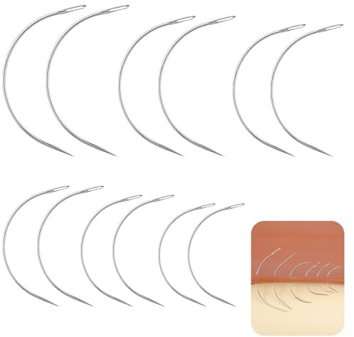 Giantree 12 Stück Gebogene Nähnadel, Sattlergarn Ledernadel Sticknadeln Polsternadel Handstichwerkzeuge für Leder Geldbörsen Rucksäcke Teppich