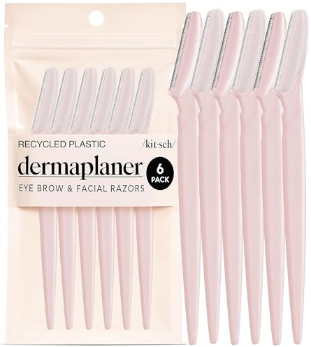 Kitsch Dermaplane Razor for Women Face – Face Razors for Women & Men, Eye Brow Razors & Face Shaver – Exfoliating Facial Razor & Dermaplaner as Skin Care Tool for Smoother Skin - Blush, 6 pcs