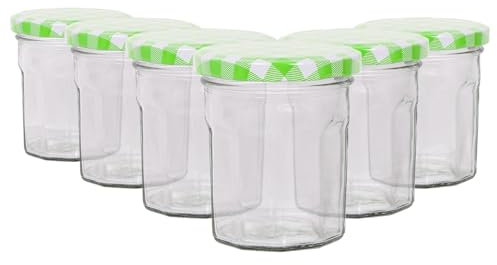 Argon Tableware 6X 150ml Pot de Confiture en Verre avec Couvercles à Carreaux Verts - Vide Pas de Vis Cuisine Nourriture Miel Pimenter Conservation Mise en Conserve Stockage Ensemble de Bocaux