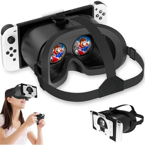 VR-Headset für Nintendo Switch und Switch OLED-Modell, Switch Virtual Boy VR-Brille mit verstellbaren HD-Gläsern und bequemem Kopfband, Labo VR Kit 3D-Brille für Switch-Zubehör (schwarz-weiß)