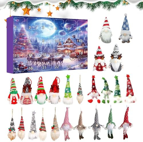 Weihnachtskalender-Wichtel-Anhänger, Weihnachtszwerg-Adventskalender, Weihnachtszwerg-Adventskalender 2024 mit 24 -Plüschtieren