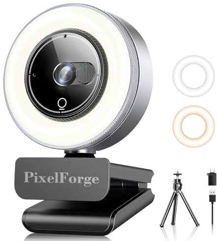 Cámara web 4K para PC con micrófono, luz y cubierta de privacidad, cámara web para computadora de escritorio/portátil/monitor/Mac, sensor Sony 4K UHD, enfoque automático PDAF, micrófonos con