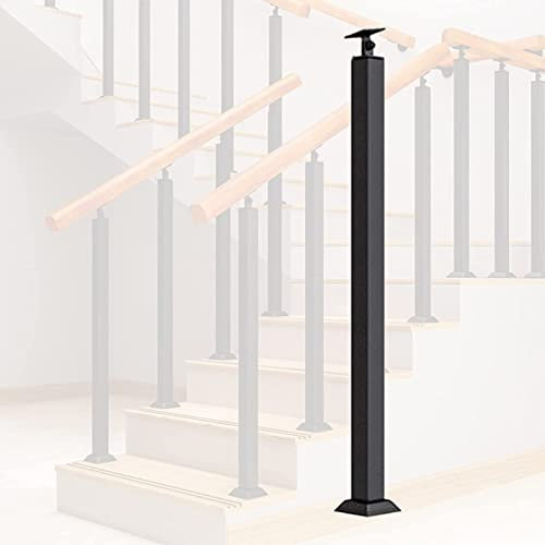 Genérico Barandilla Cuadrada de 1,6 Pulgadas para escaleras, porches, pasillos Interiores, escalones Exteriores, Montaje en el Suelo con Kits de Tornillos y Conector Ajustable, Altura del Poste Negro