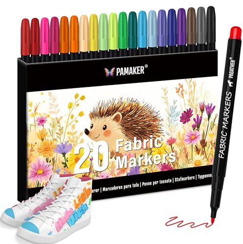 20 Textilstifte – Waschmaschinenfest und Permanent für T-Shirts, Stofftaschen, Schuhe und mehr – Ungiftig, ideal für Kinder und Erwachsene