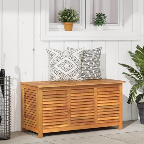 AJJHUUKI Outdoor Möbel-Garten Aufbewahrungsbox mit Louver 113x50x56cm Massivholz Akazie Möbel