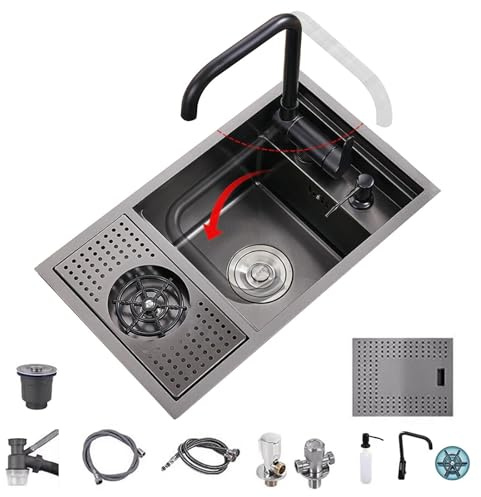 Apartment Villa Company Rest Room Space Saving Above-Counter Kitchen Sink Invisible Hidden Small Embedded Sink with Accessories, Siphon, Cover