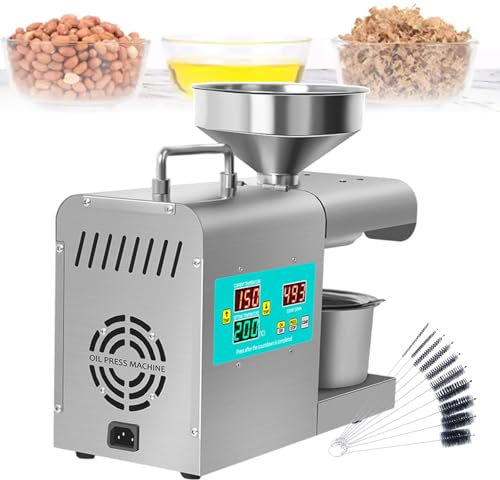 forplubossmmp Prensa De Aceite Caliente Y Fría | Molinillo Automático De Aceite De Nueces Y Semillas con 10 Cepillos | Prensa De Aceite De Acero Inoxidable con Control De Temperatura para Nueces