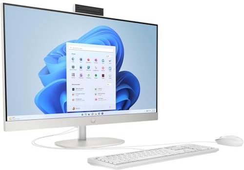 HP PC Tout en Un 27-cr0008nf - Core i5 1335U / jusqu'à 4.6 GHz - RAM 16 Go - SSD 512 Go - NVMe - Intel Iris XE - IEEE 802.11ax (Wi-FI 6) - Clavier et Souris sans Fil, Blanc, Windows 11