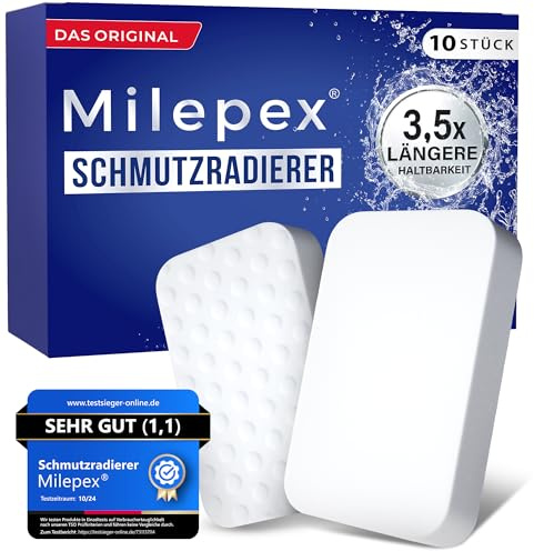 Milepex® Schmutzradierer [10x] – Premium Schwamm für Wand, Boden, Sneaker & Auto | Zauberschwamm & Magic Eraser für Haushalt, Bad & Küche | Extra stark & langlebig | Nur mit Wasser