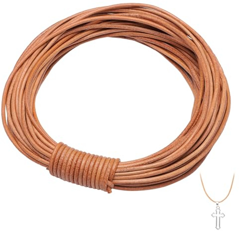 Luxeu Cordino Cuoio, 1 Rotolo Cordoncino Rotondo in Vera Pelle, 10M x 2mm Lacci Cuoio, Cordoncino per Collane, Cordino per Collane Fai da Te, Bracciali, Gioielli (Naturale)