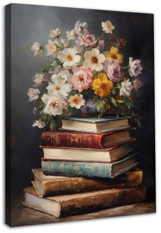 Dazzlewall Gerahmte Vintage Blume Wandkunst Dekor Moody Blume Bücher Drucke, Florales Ölgemälde Poster Dunkle Akademische Asthetische Dekor für Schlafzimmer 30x40 cm