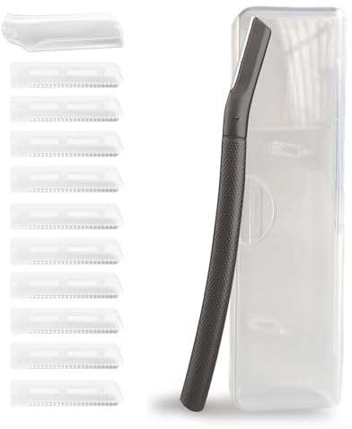 Rasoio per sopracciglia con 10 lame in acciaio inox e custodia portatile Rasoio viso donna in leghe anti-ruggine, elegante e durevole, rasoio affilato nero