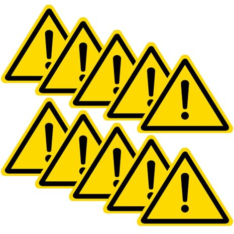 10 PCS Hazard Warning Triangle Safety Sign - General Hazard Symbol/Exclamation Point - Self Adhesive Vinyl Sticker (60mm x 49mm)