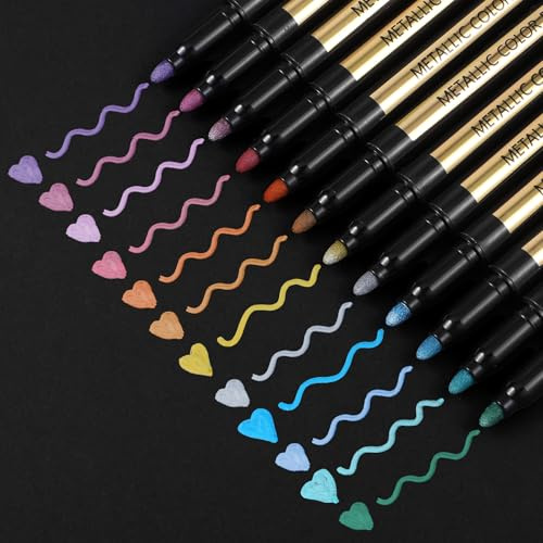 12 rotuladores metálicos rotuladores acrílicos para pintura de rock de papel negro huevos de Pascua tarjetas de calabaza de Halloween fabricación de copas de vino de cerámica de metal DIY arte
