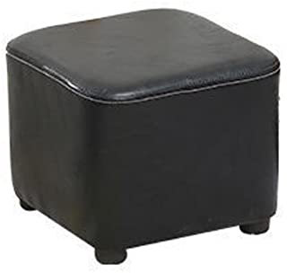 Schwarzer Ottoman-Fußstützen-Hocker, Ölwachs-Leder, Massivholzrahmen, quadratisches Design, perfekt zum Wechseln von Schuhen, niedriger Fußhocker, 30 x 30 x 30 cm, moderne Heimdekoration