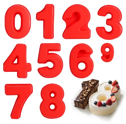 QMLING 9 Pcs Silicone Cake Mould 0-8 Number Cake Moulds Large Size | Safe and High Temperature Resistant 10 Inch Cake Tin for Baking Birthday Anniversary