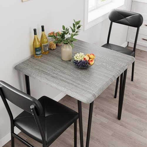 Salutmeuble Esstisch-Set für 2, 3-teilige Küche Esszimmer-Set, Esszimmer-Tisch-Set mit 2 Gepolsterten Stühlen für Kleine Raum Küche Wohnung (Grau)