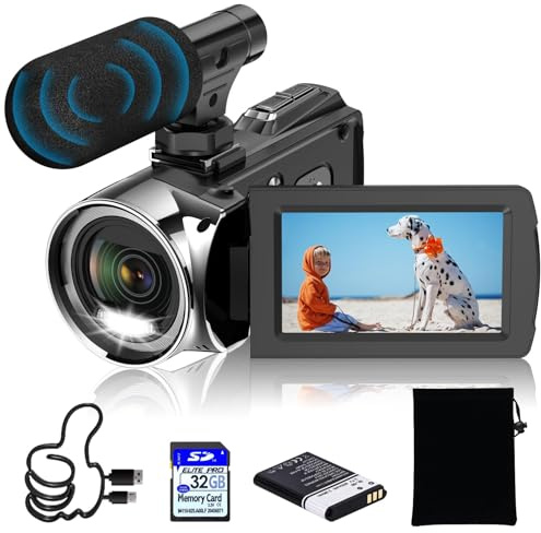 Windancy Caméra vidéo FHD 1080p 48MP 4K Caméscope pour YouTube, caméra de vlogging vidéo enregistreur vidéo 18x zoom numérique 3,0 pouces rotation 270 degrés IPS écran caméscope