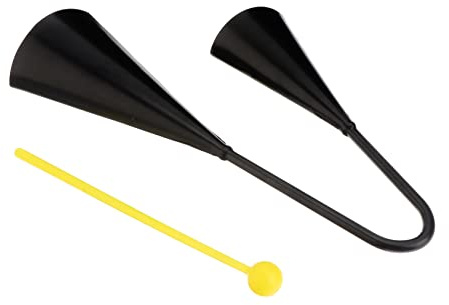 NULYLU Kuhglocken mit Klarem Wunderbarem Klang Doppelte aus Eisen mit Holzhammer Schwarzes Musikinstrument und Klingel für Klassenzimmer