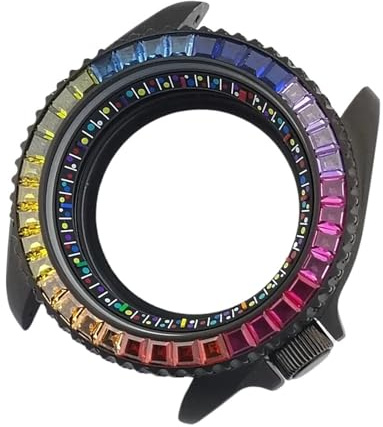 MCNVNEFSAW 42 mm boett med färgad diamant Gummiband Klocktillbehör for NH35 NH36 NH34 urverk for 28,5 urtavla safirglas vattentät klockfodral(1 Matte Black)