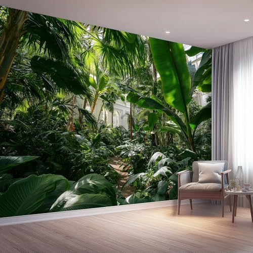 3D Panoramique Murale Feuilles Vertes De Palmier Et De Bananier Vert Papier Peint Intissé Pour Salon Chambre Enfant Chambre Décoration Murale Moderne Poster Tableaux Photo Muraux (200 x 140 cm)