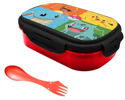 Pokémon Kit de Almuerzo, Porta Alimentos Infantil para Colegio, Incluye Fiambrera Sandwichera y Cubierto Tenedor, Porta Merienda Reutilizable para Niños